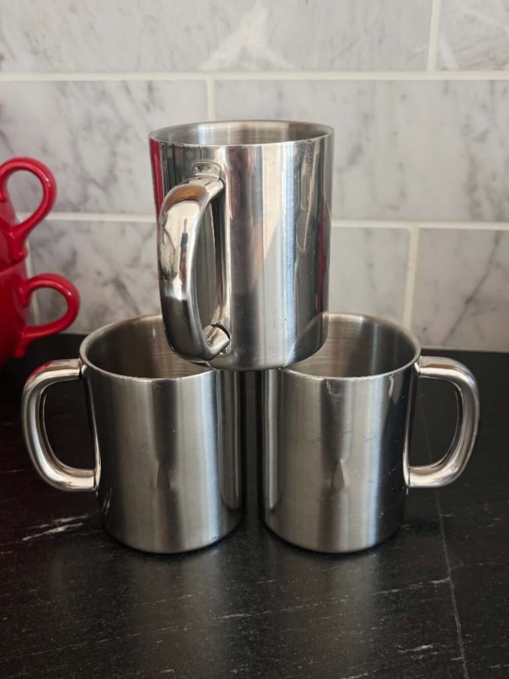 BergHoff 18/10 Stainless Steel Double Wall Coffee Mug Set of 3 12 oz Cups